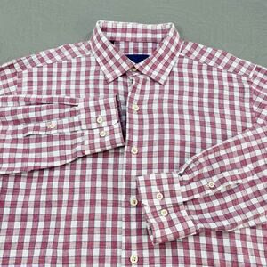 David Donahue Red and White Checkered Casual Button Down Shirt